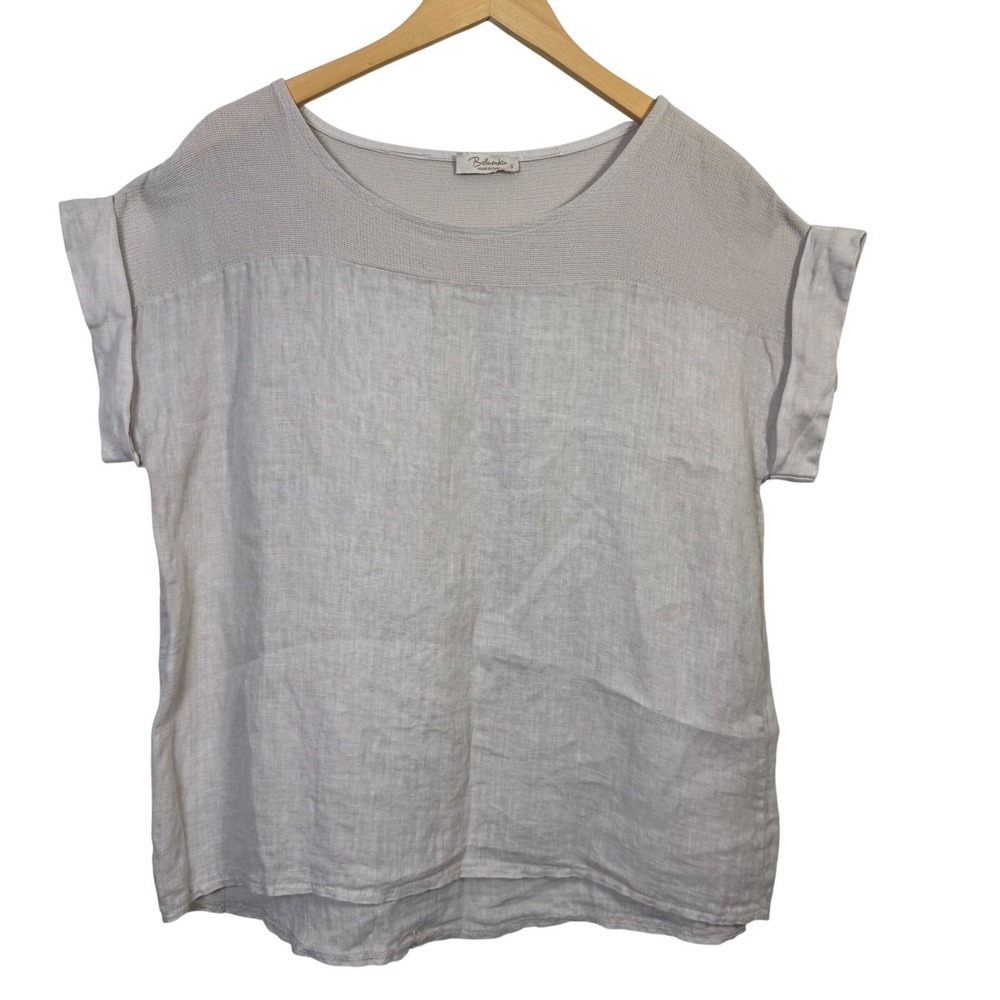 Bellambia Womens Top‎ Small 100% Linen Beige Made in Italy Casual Relaxed Blouse